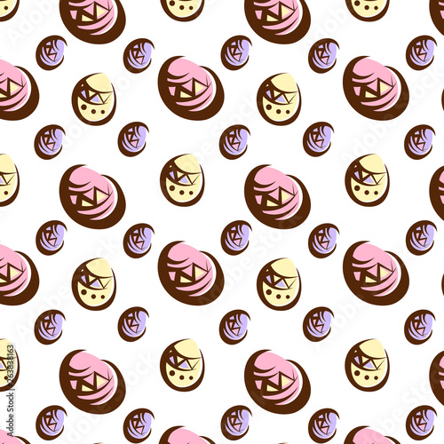 Graphic easter pattern with colored eggs on white background. Beautiful element for your holiday design.