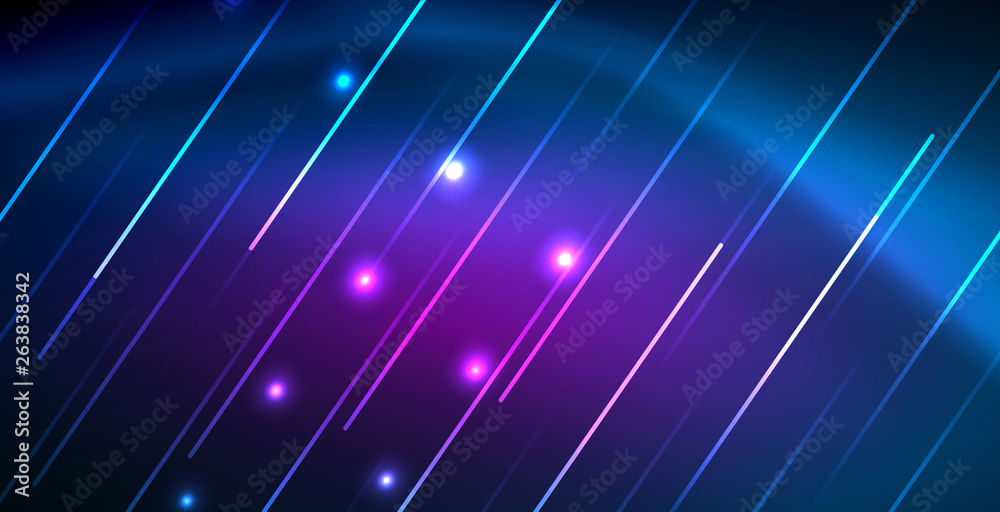 Neon glowing techno lines, blue hi-tech futuristic abstract background template with lights Neon glowing techno lines, blue hi-tech futuristic abstract background template with lights