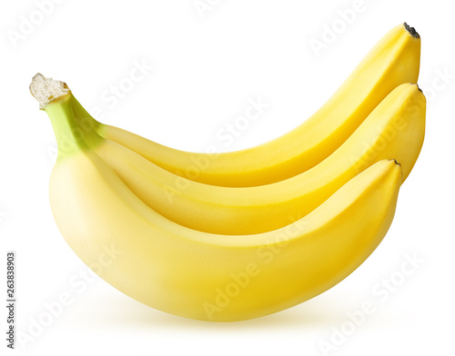 three ripe banana isolated on white background with clipping path