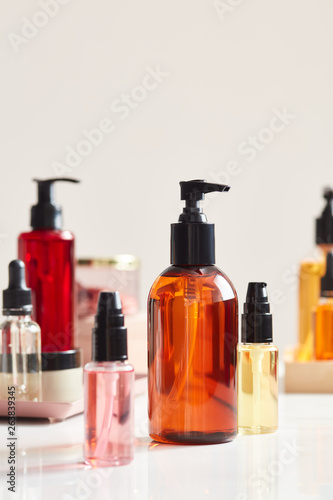 Paraben free beauty products on table. photo