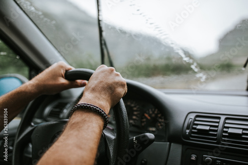 Driving car in the rain