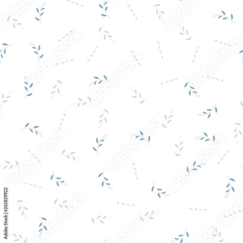 Seamless pattern of abstract branches and flowers on a white background. hand drawn