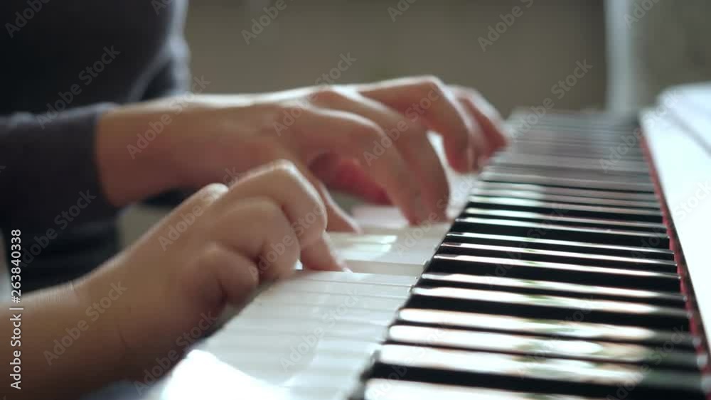 Young woman teaches little girl to play the piano. Young woman teaches little girl to play the piano.