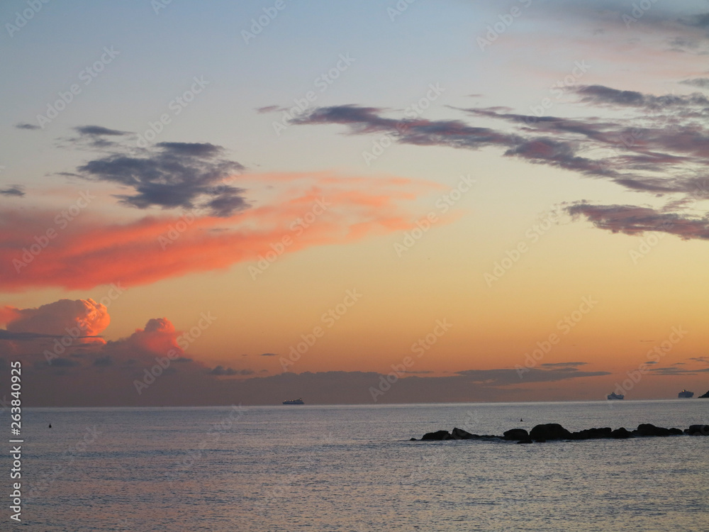 sunset over gulf of poets liguria italy