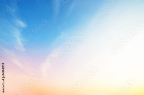 Blue sky clouds blurred during morning open view out windows beautiful summer spring and peaceful nature background. © apichart