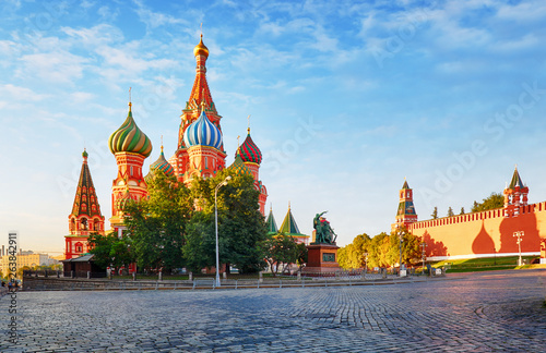 Moscow, Russia - Red square view of St. Basil's Cathedral at sunrise, nobody