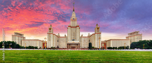 Panorama of Lomonosov Moscow State University at dramatic sunset photo