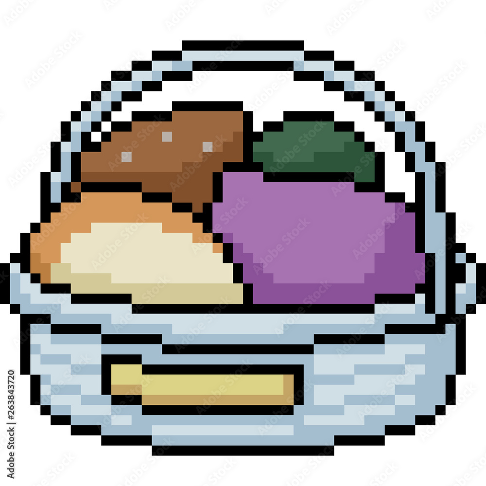 vector pixel art food basket Stock Vector | Adobe Stock