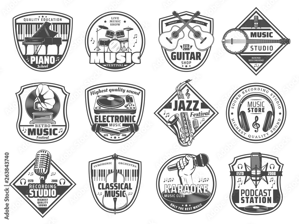 Obraz premium Music station, sound recording studio icons