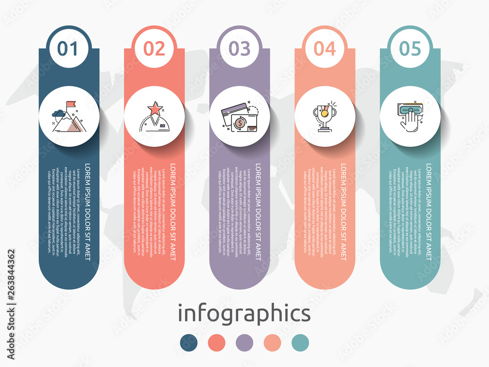 Vector infographic flat template circles for five label, diagram, graph, presentation. Business concept with 5 options. For content, flowchart, steps, timeline, workflow, marketing. EPS10 Vector infographic flat template circles for five label, diagram, graph, presentation. Business concept with 5 options. For content, flowchart, steps, timeline, workflow, marketing. EPS10