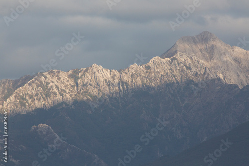 View of Carrara Marble Quarries and Apuani Mountains Tuscany Italy