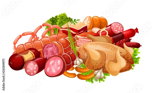 Meat sausages, farmer butcher shop food