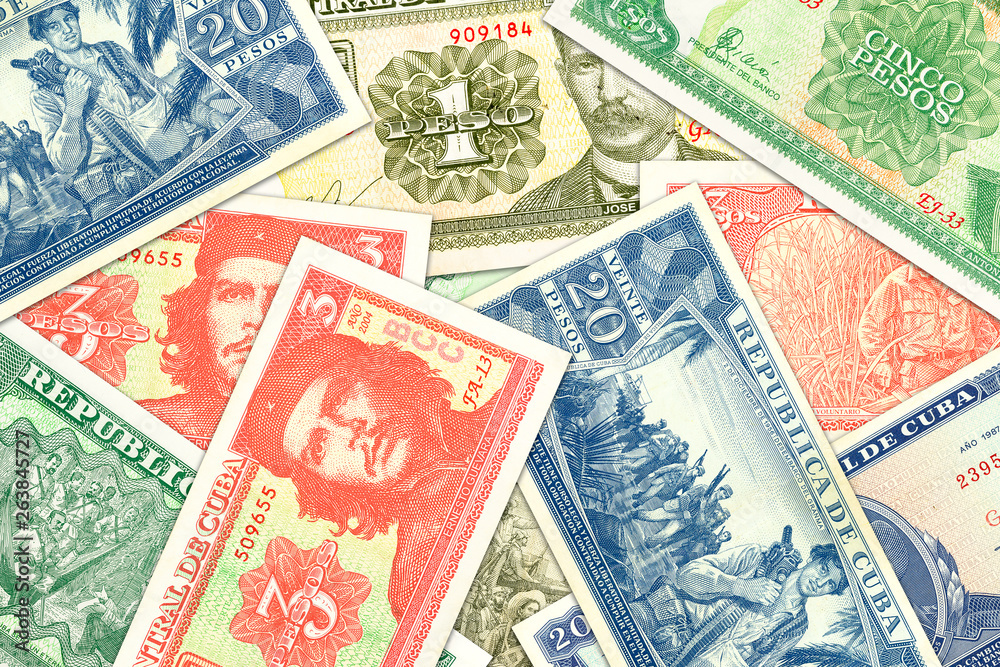 some cuban peso banknotes indicating growing economy