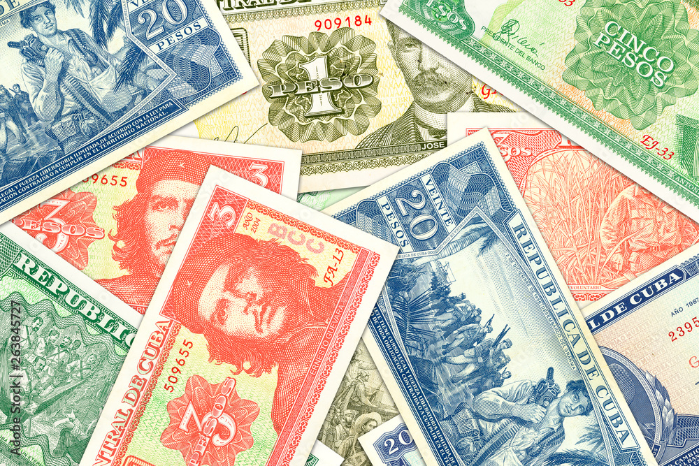 some cuban peso banknotes indicating growing economy some cuban peso banknotes indicating growing economy