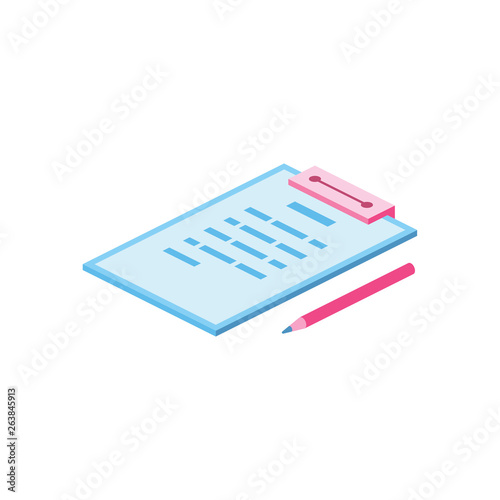 Document with pen Isometric 3d Icon. Creative illustration idea.