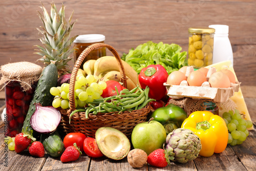Fototapeta Naklejka Na Ścianę i Meble -  wicker basket with vegetable, fruit and grocery