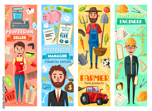 Manager, engineer, farmer and seller professions