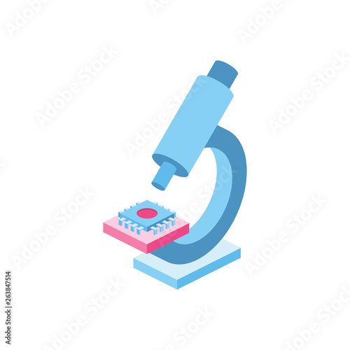 Chip under the microscope isometric illustrate icon design