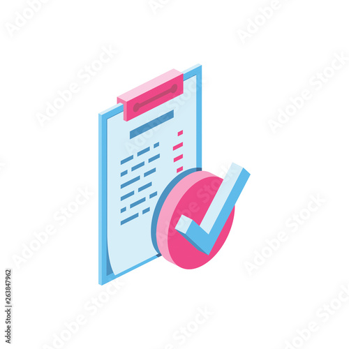 Price Check mark 3d vector icon isometric pink and blue color minimalism illustrate