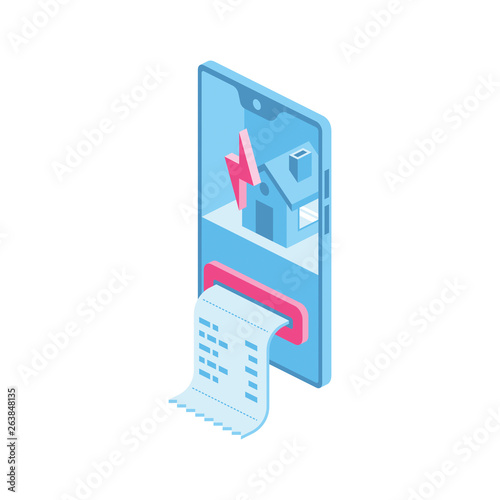 Communal payments utility services mobile app 3d vector icon isometric pink and blue color minimalism illustrate
