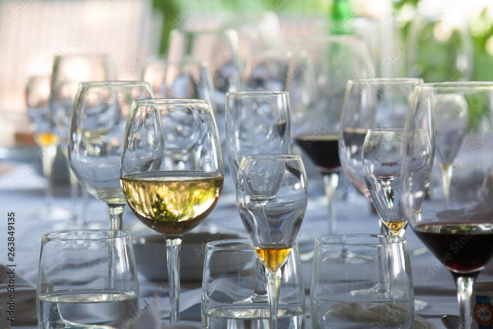 wine glasses after a long lunch Bocca di Magra Italy wine glasses after a long lunch Bocca di Magra Italy
