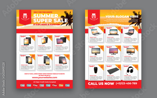 2 sides flyer template for Summer Sale Promotion