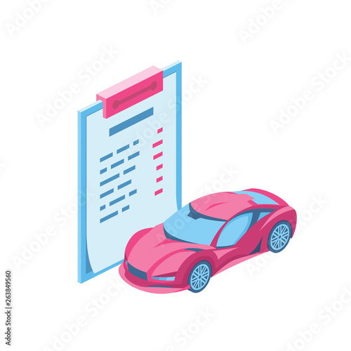 Vehicle inspection 3d vector icon isometric pink and blue color minimalism illustrate
