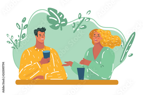 Romantic loving couple drinking coffee.