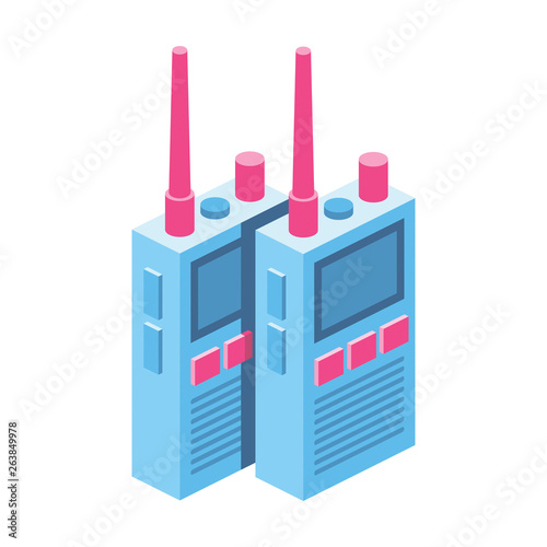 Walkie talkie 3d vector icon isometric pink and blue color minimalism illustrate