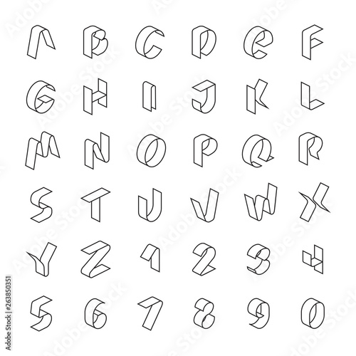 Vector 3d line Isometric fonts alphabet, letter Design abc typography set, sign, typographic, geometric, logos