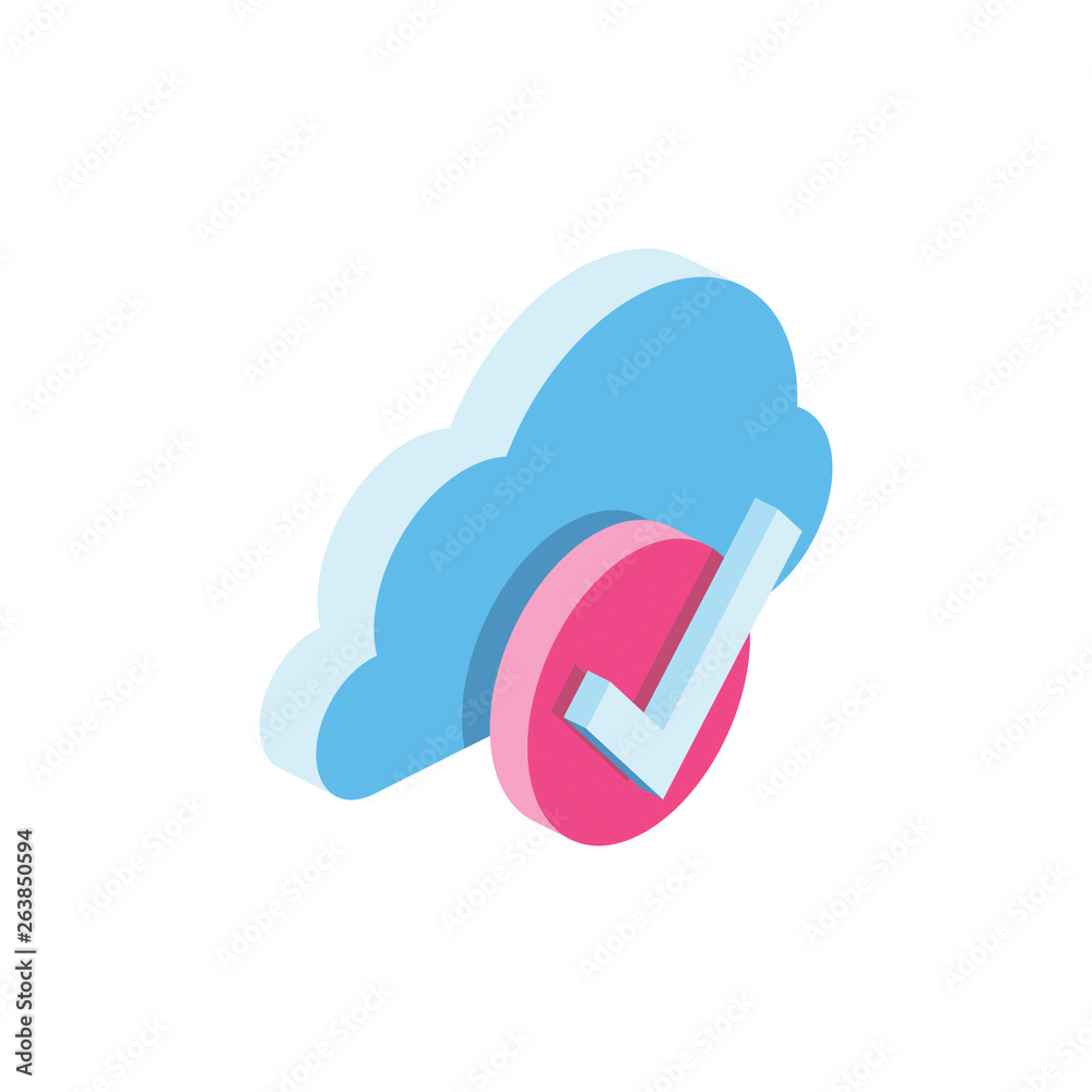 Cloud Check mark 3d vector icon isometric pink and blue color minimalism illustrate Cloud Check mark 3d vector icon isometric pink and blue color minimalism illustrate