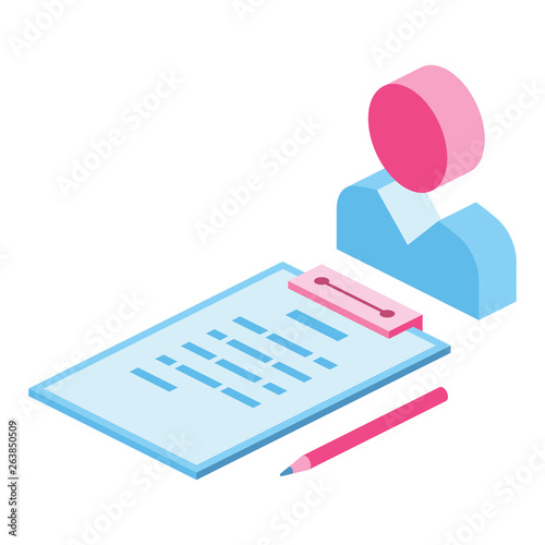 User info document 3d vector icon isometric pink and blue color minimalism illustrate