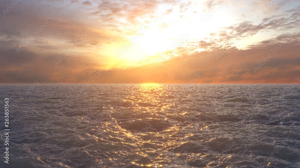 Ocean Sunset 3D rendering