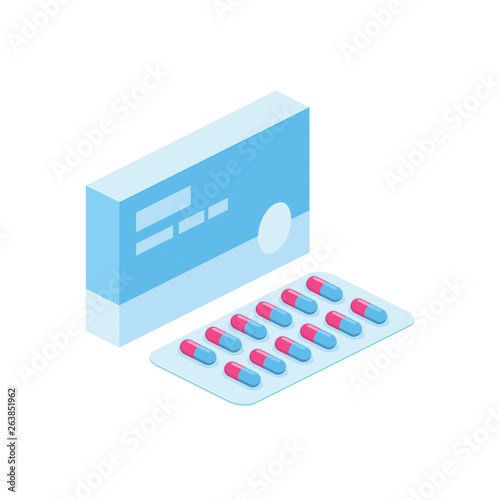 Pills Capsule Medicine 3d vector icon isometric pink and blue color minimalism illustrate