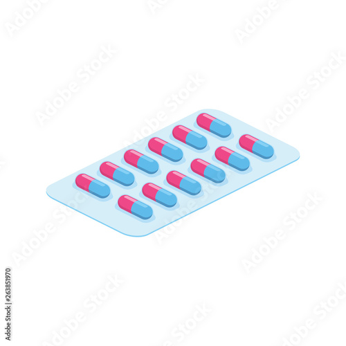 Pills Capsule Medicine 3d vector icon isometric pink and blue color minimalism illustrate
