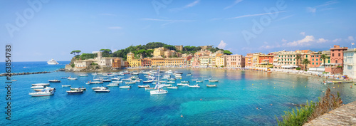 Public beach of Italian Sestri Levante in summer