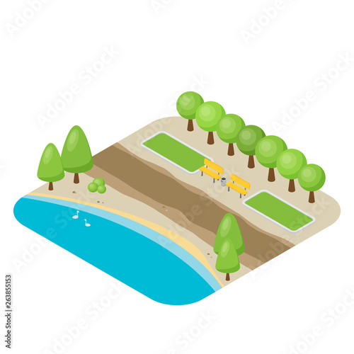 City park furniture. City map elements. Isometric infographic. Isometric vector.