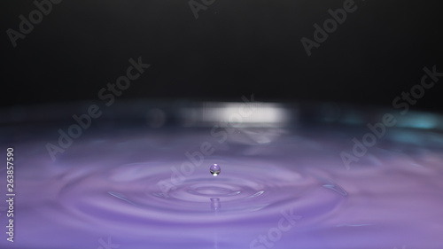 water splash in colorful background with a drop of water flying from above