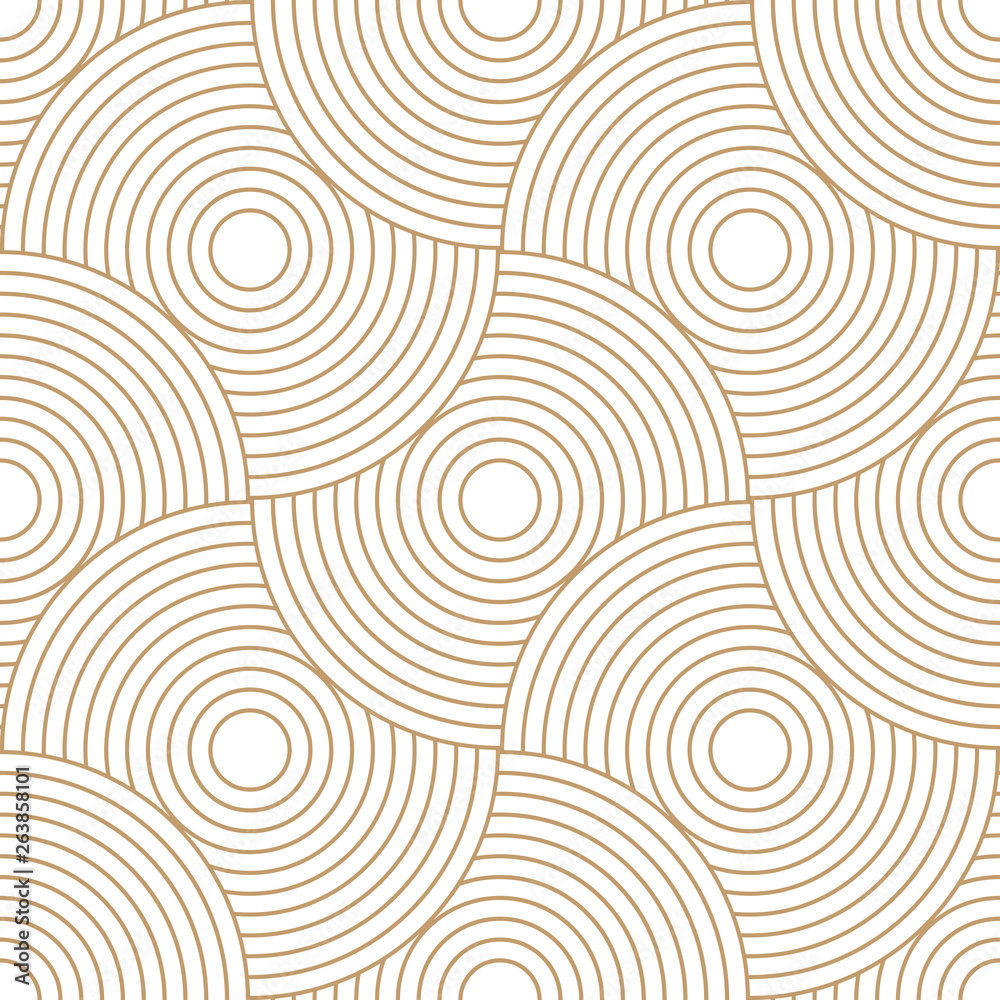 Abstract retro pattern of geometric shapes. Golden mosaic backdrop. Geometric wave of circles  background, vector