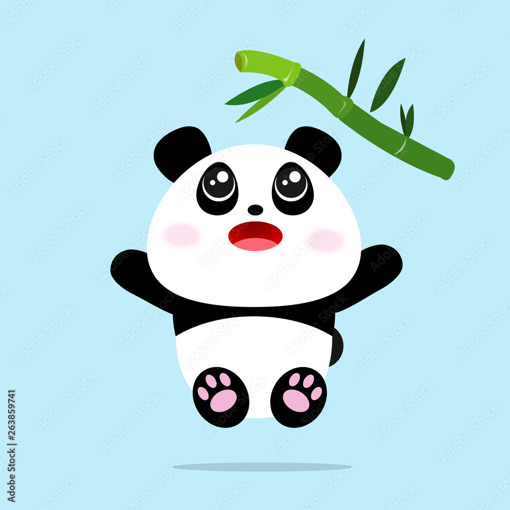 Cute panda cartoon jump to eat bamboo leaves vector. Vector concept illustration for design. Cute panda cartoon jump to eat bamboo leaves vector. Vector concept illustration for design.