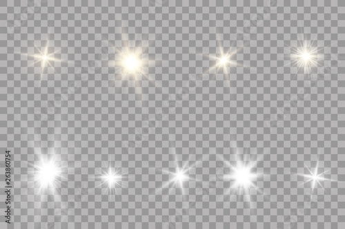 Glow light effect. Starburst with sparkles on transparent background. Vector illustration. Sun photo