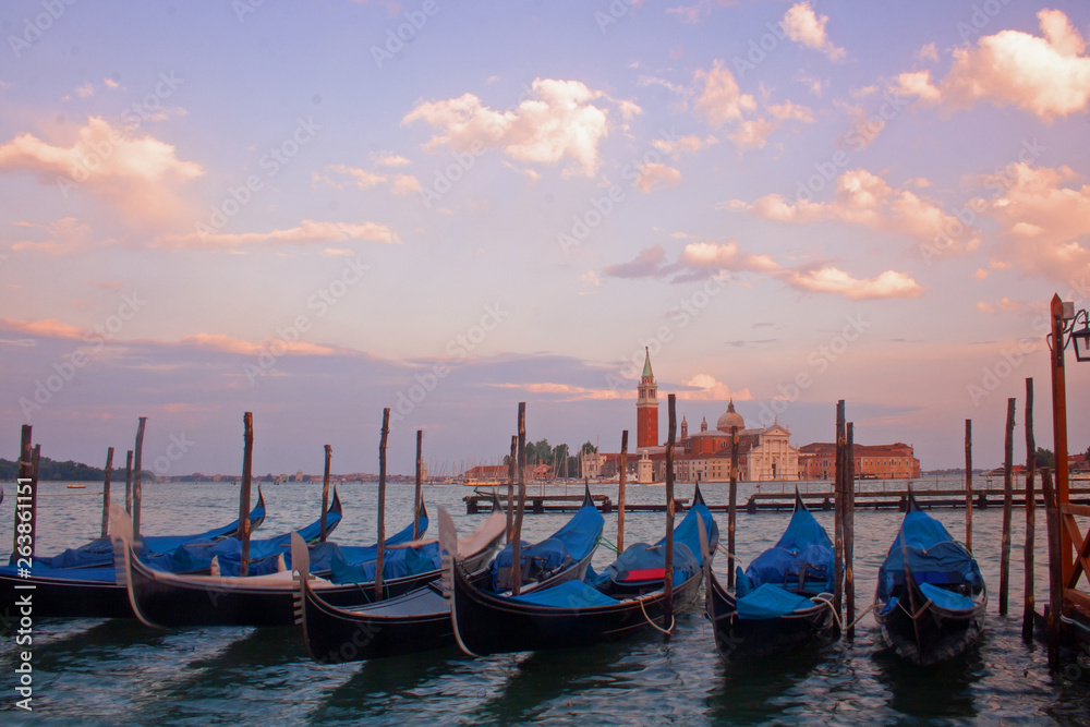 Gondolas in Venice , Italy