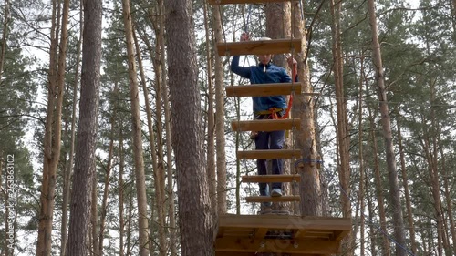 Rope town obstacle course on trees for teens