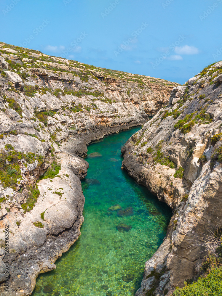 Wied il-Għasri. Gozo island. Mediterranean sea. Malta country