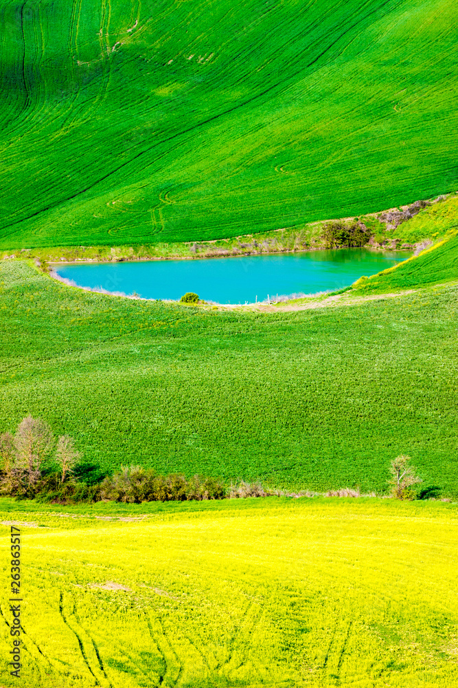 Beautiful view of the country hills near Siena, tuscany, Italy, in springtime