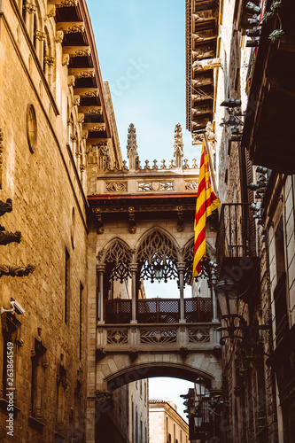 Barri Gothic Quarter and Bridge of Sighs in Barcelona, Catalonia, Spain photo