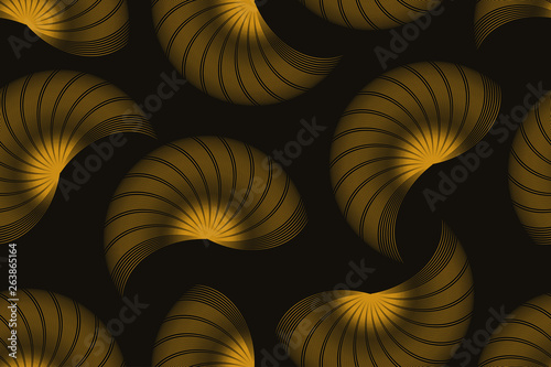 abstract wired shells floating seamless pattern gold black