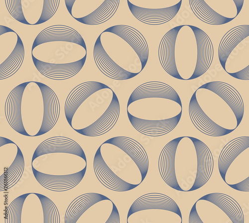 geometric retro seamless pattern wired circles ivory blue