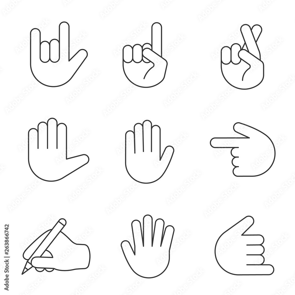 Hand gesture emojis linear icons set Stock Vector Adobe Stock