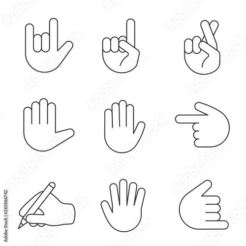 Hand gesture emojis linear icons set